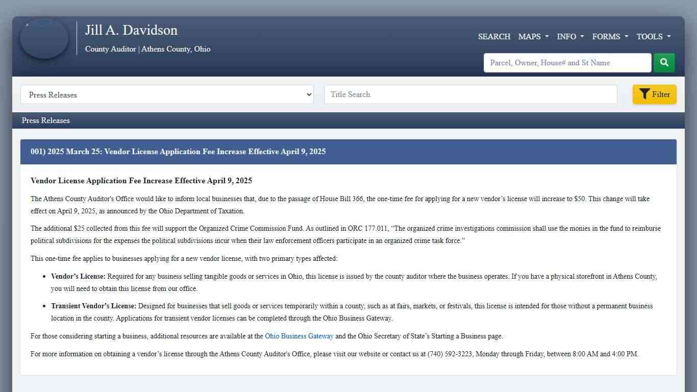 General Information - County Auditor Website, Athens County, Ohio