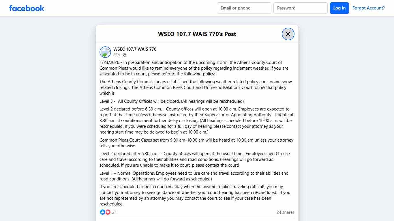 1/23/2026 - In preparation and... - WSEO 107.7 WAIS 770 Facebook